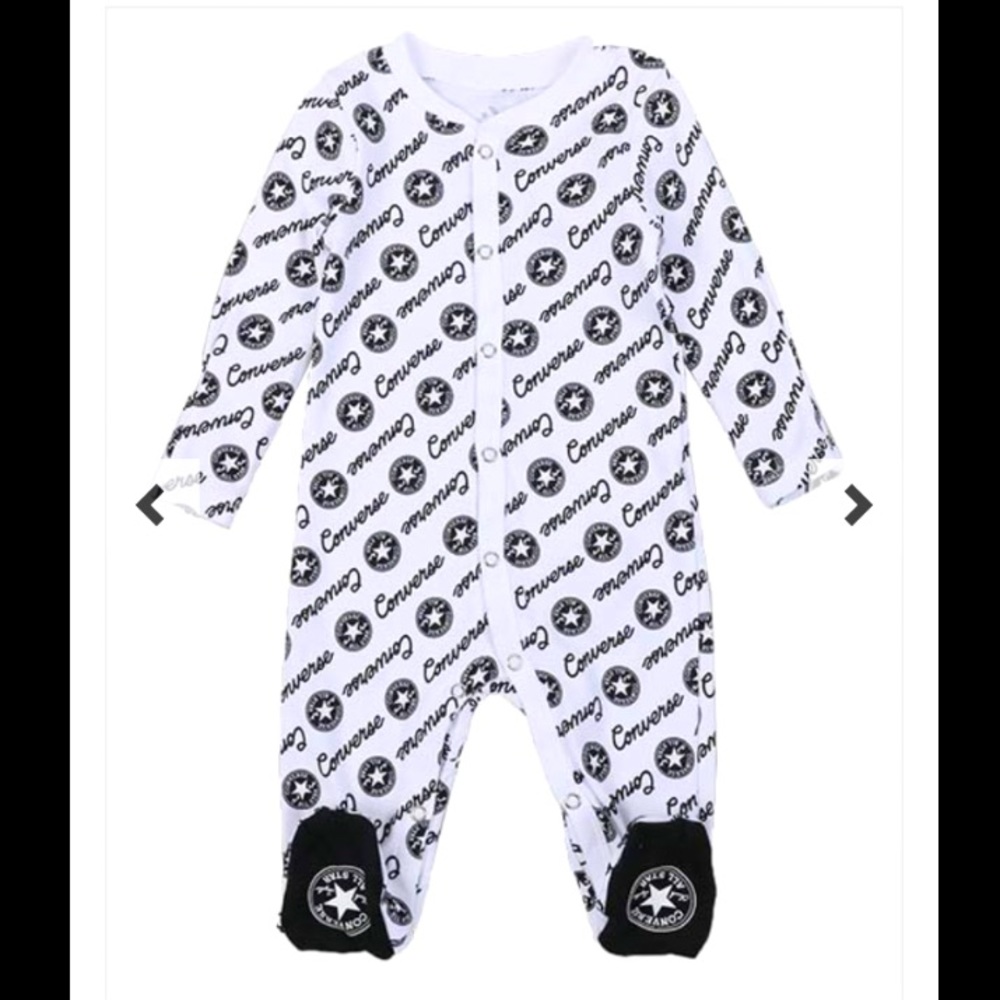 Converse Logo Script Footed Coverall Baby Onesie